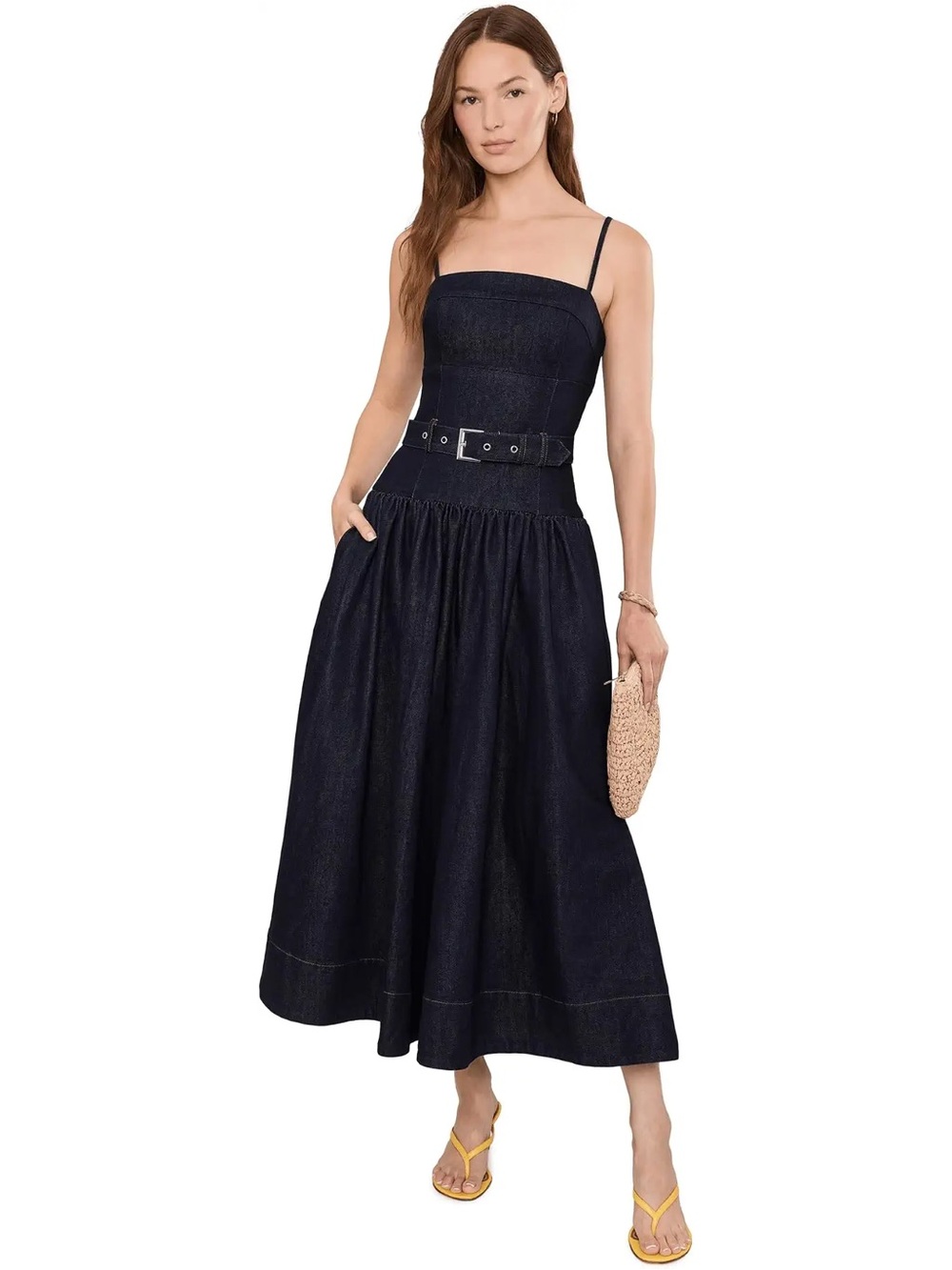 Dark Denim Drop Waist Midi Dress